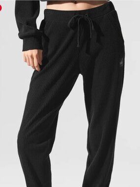 Alo Yoga Muse Black Ribbed Sweatpant Joggers
